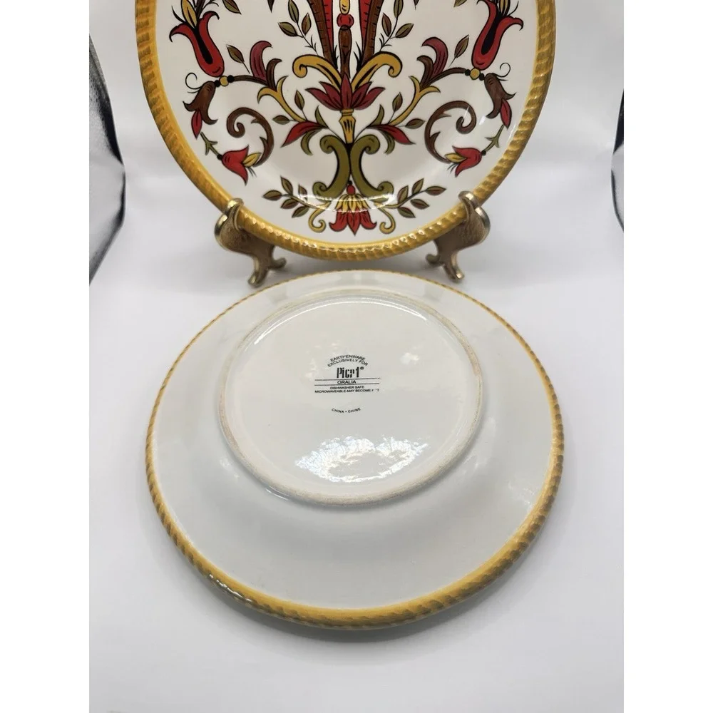 Pier 1 ORALIA Earthenware Salad‎ Plates Flower and Scroll in Autumn Colors (3)